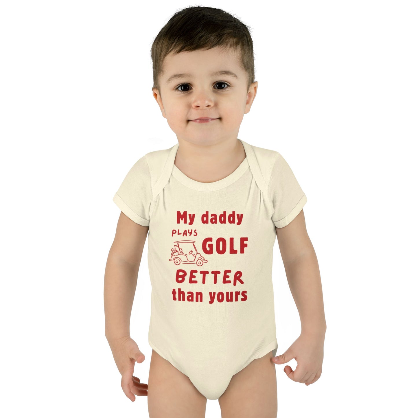 My daddy plays golf better than yours baby onesie bodysuit