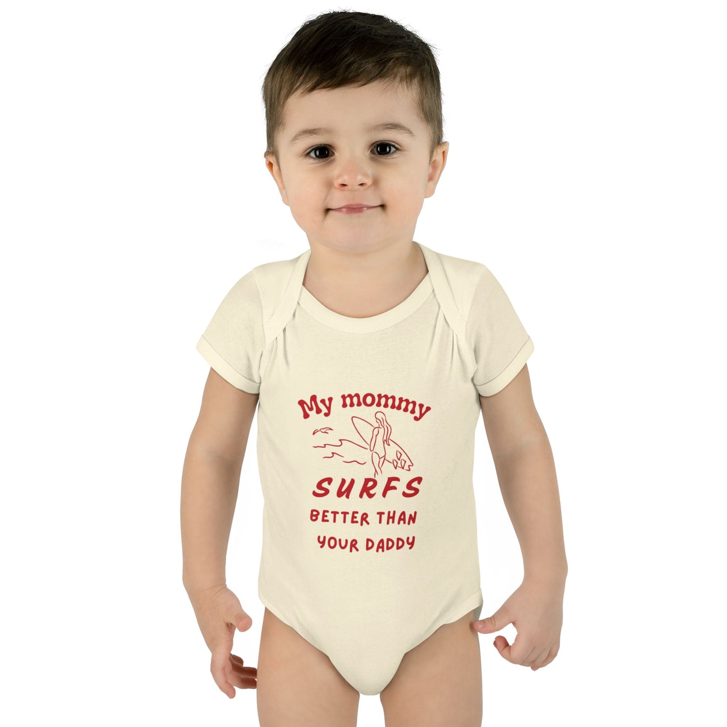 My Mommy Surfs Better Than your daddy ... baby surf onesie bodysuit