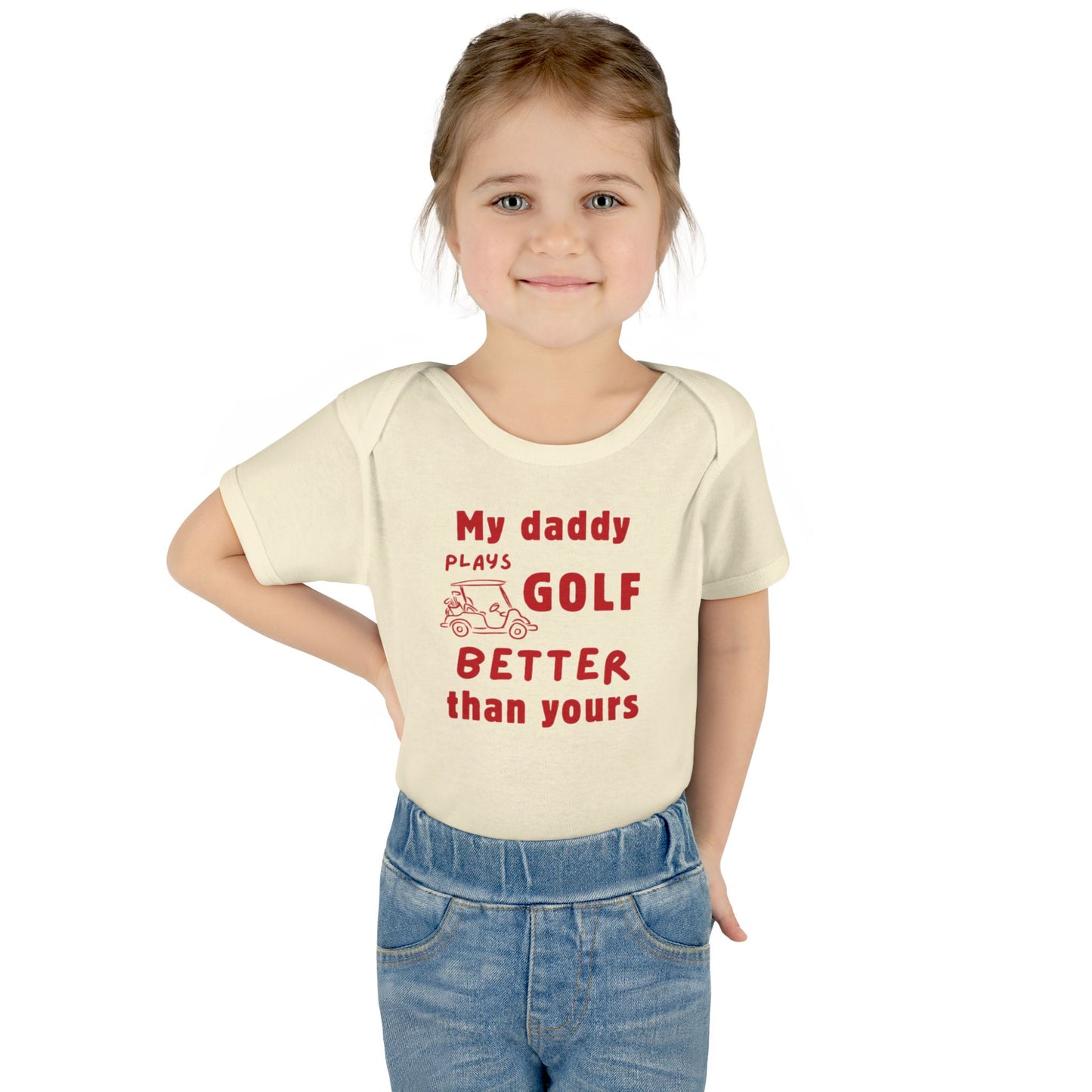 My daddy plays golf better than yours baby onesie bodysuit
