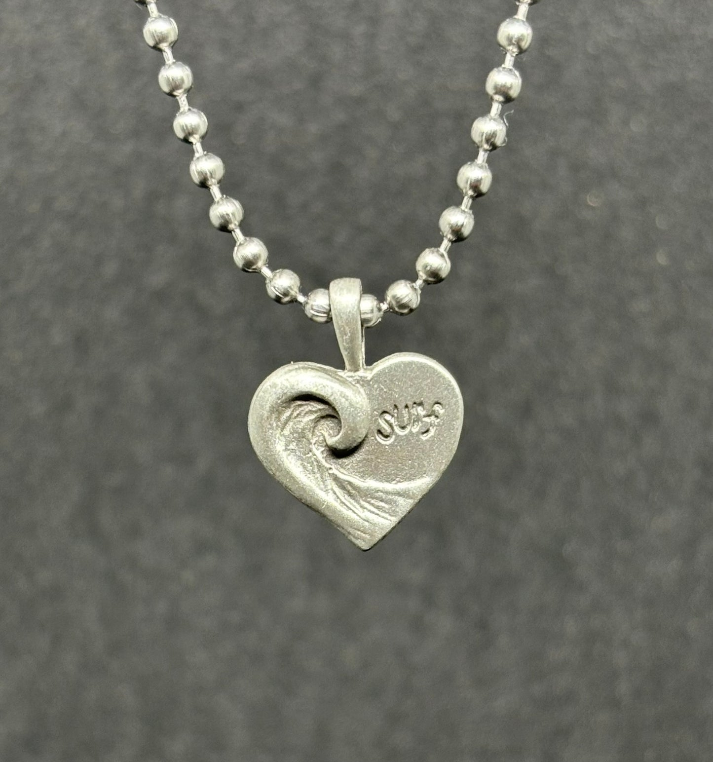 Small Heart Pewter Surf wave necklace Pendant