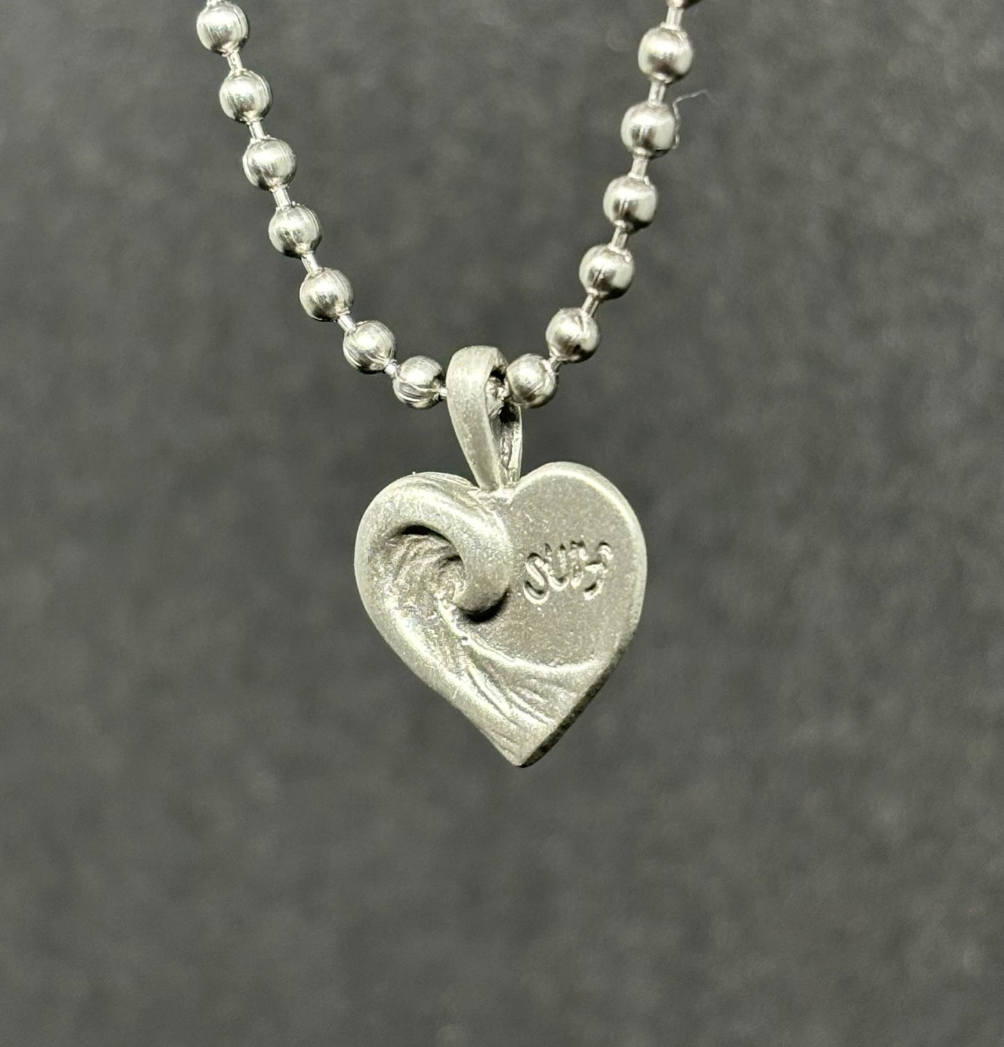 Small Heart Pewter Surf wave necklace Pendant