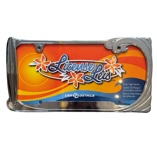 Chrome Wave and Surfboard License Plate Frame
