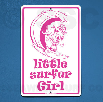 Little Surfer Girl Aluminum Metal Poster Sign 12x18