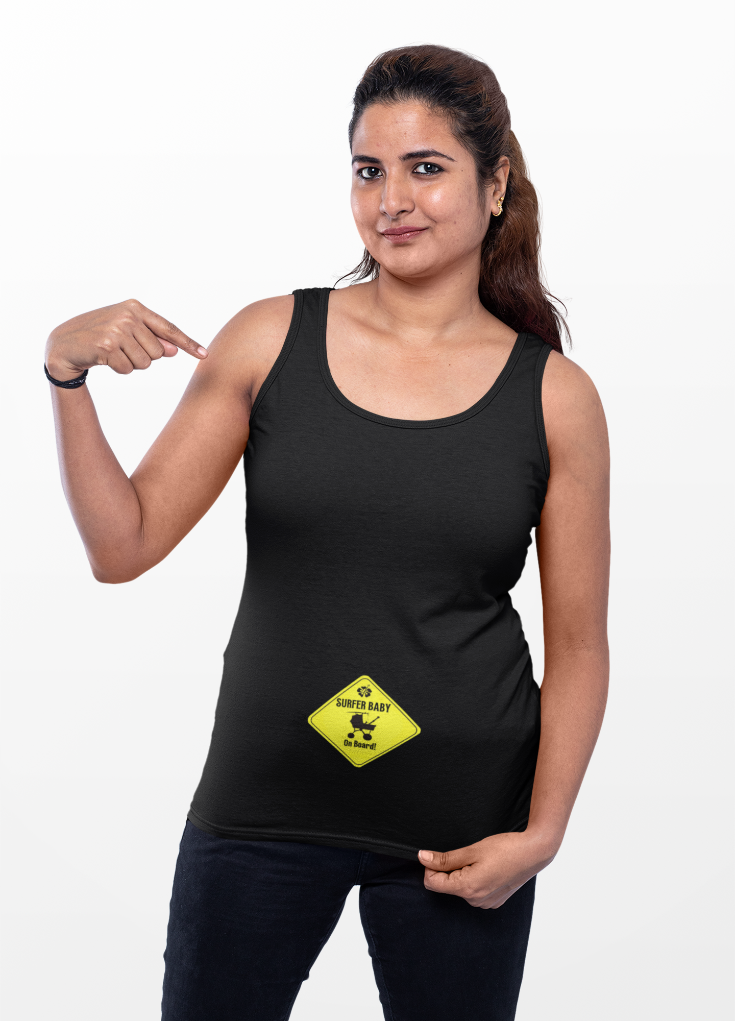 Surfer Baby on Board maternity tank black