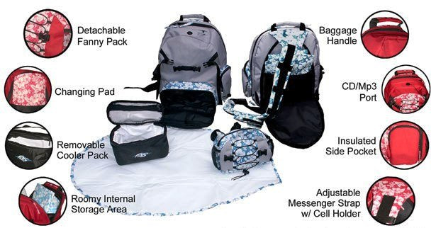 New Parent Mom or Dad Surfer Baby Starter Diaper bag gift set
