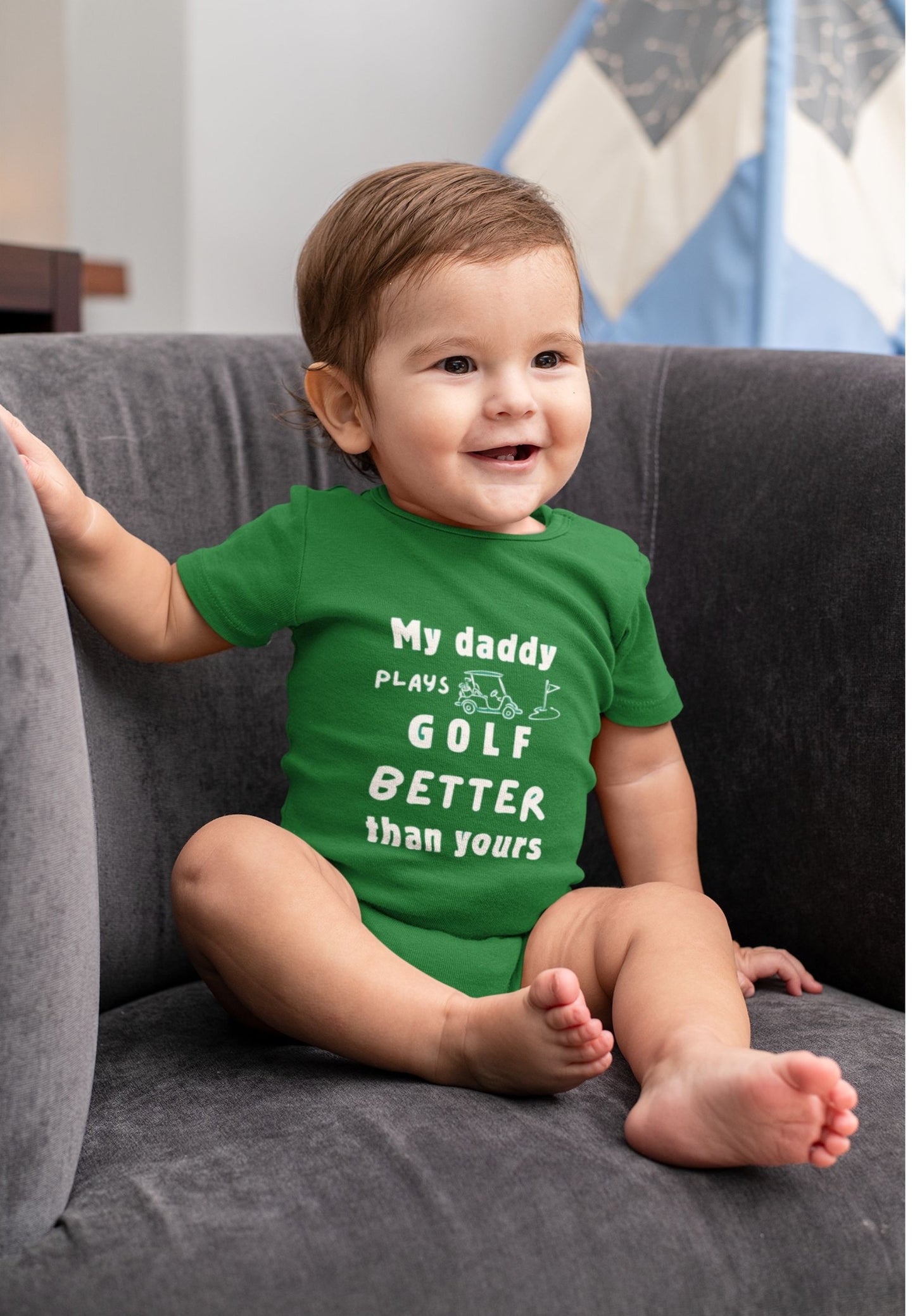 My daddy plays Golf better than yours baby onesie bodysuit