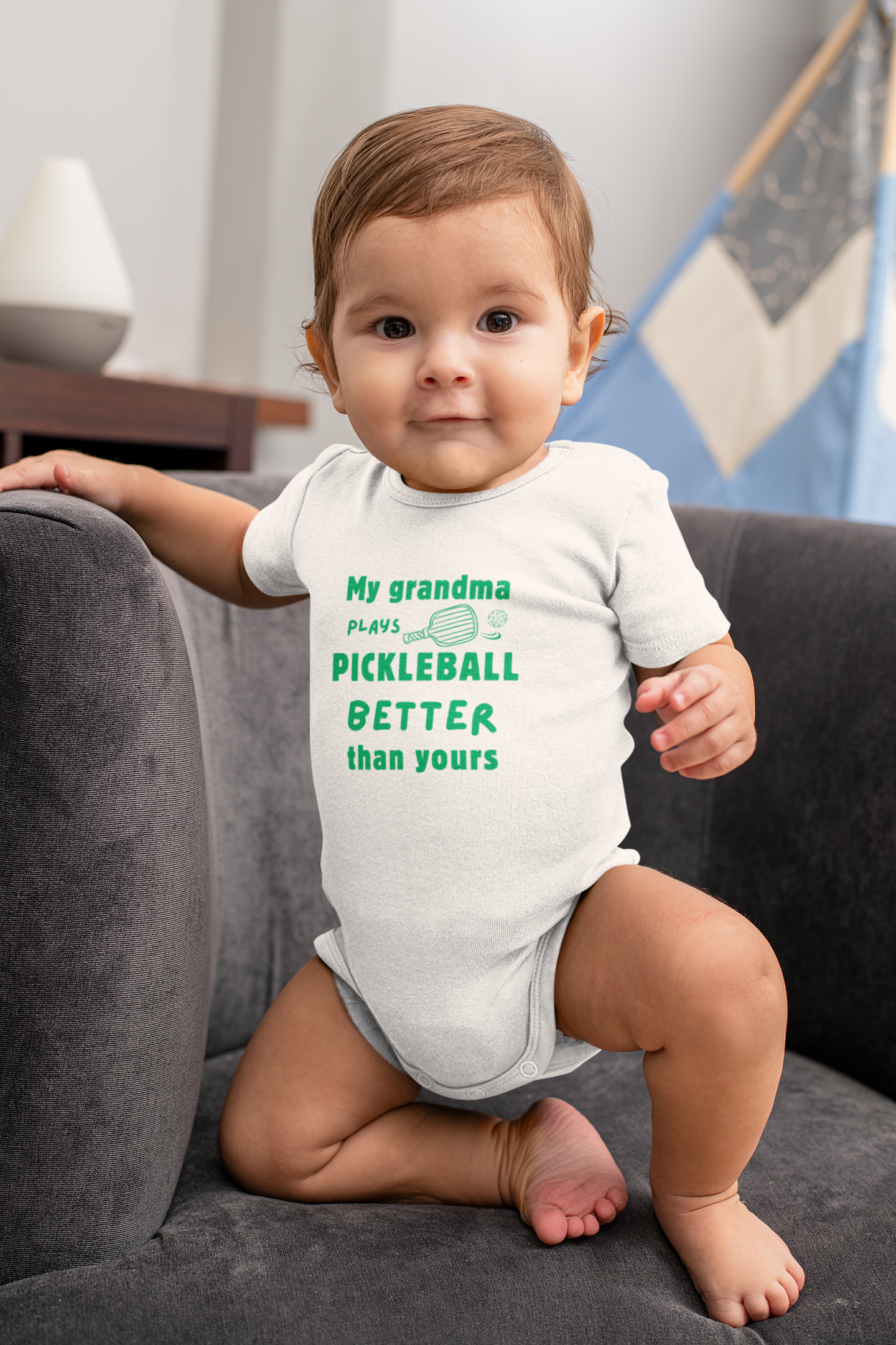 My grandma plays Pickleball better than yours baby onesie bodysuit