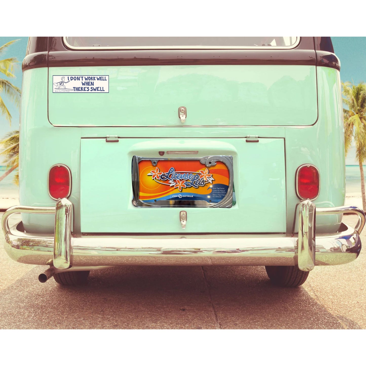 Chrome Wave and Surfboard License Plate Frame