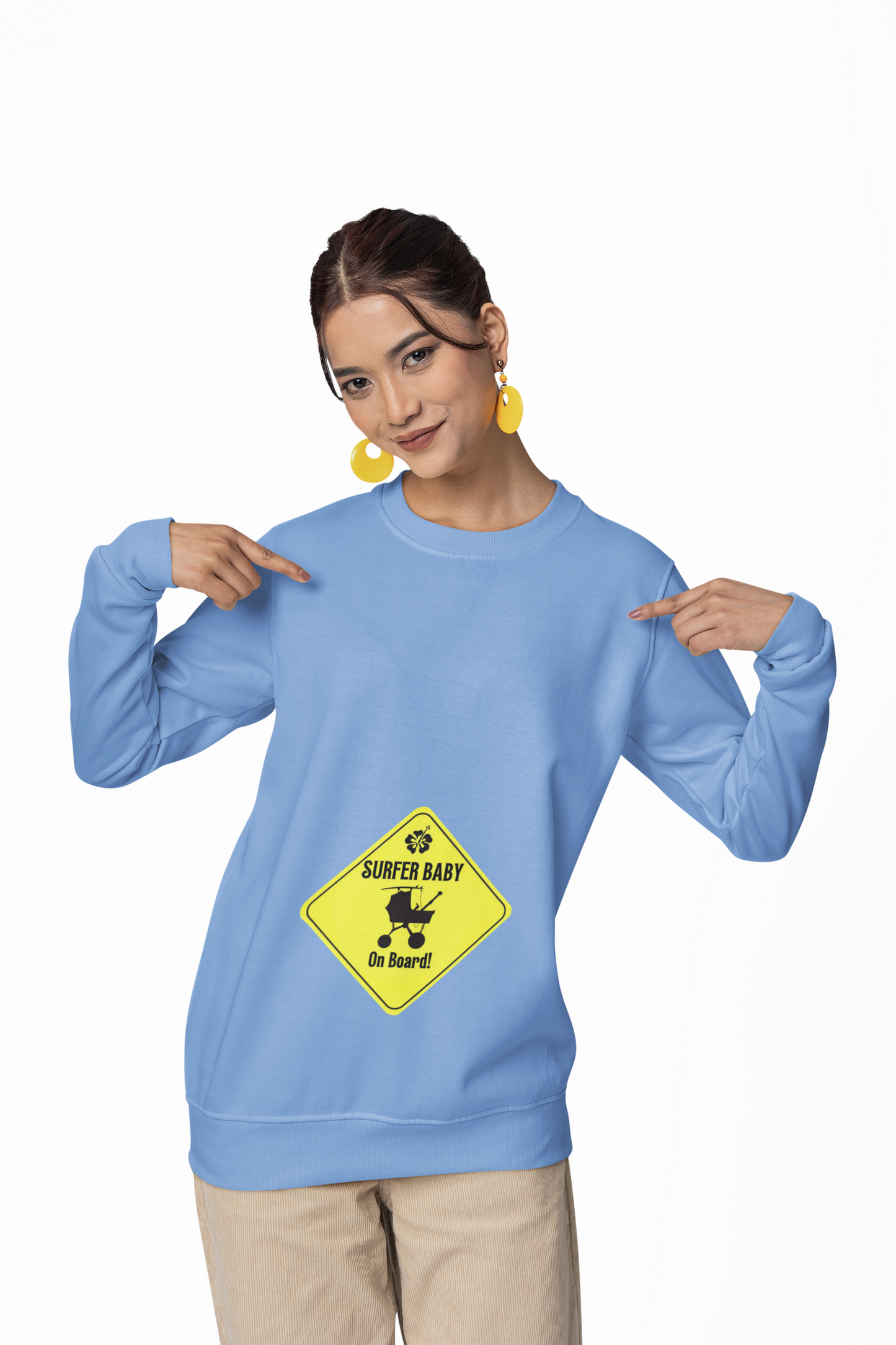 Surfer Baby on Board Crewneck Sweatshirt Maternity Clothes