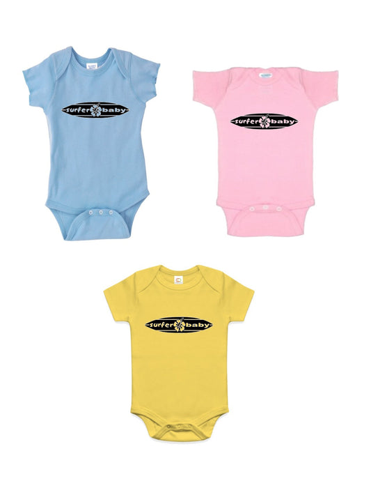 Surfer Baby Horizontal Surfboard Logo Onesie