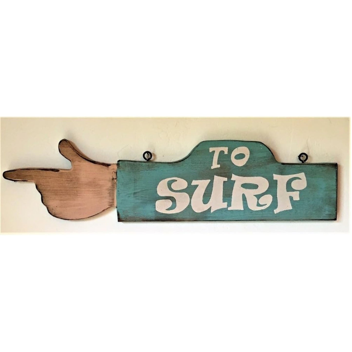 To Surf Hand Finger Pointing Wood Handmade Sign