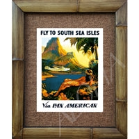 "Fly to the South Seas" Pan Am American Airlines Vintage Bamboo Framed Art Print
