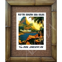 "Fly to the South Seas" Pan Am American Airlines Vintage Bamboo Framed Art Print