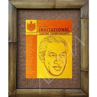 "Duke Kahanamoku Invitational" 1965 Vintage Hawaiian Surf Contest Bamboo Framed Art Print