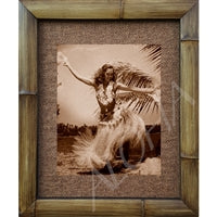 "Hula Girl Tahiti" Vintage 1950s Photograph Bamboo Framed Art Print