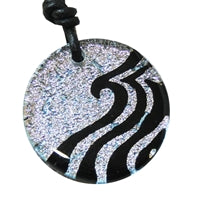 Round Silver Wave Dichroic Glass Surfer Pendant Necklace by Zula Surfing