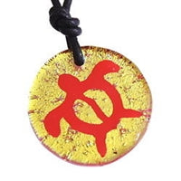 Round Gold Hawaiian Honu Sea Turtle Design Dichroic Glass Pendant Surf Necklace by Zula Surfing