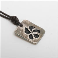 Rectangular Silver Plated Pewter Hawaiian Plumeria Pendant Necklace