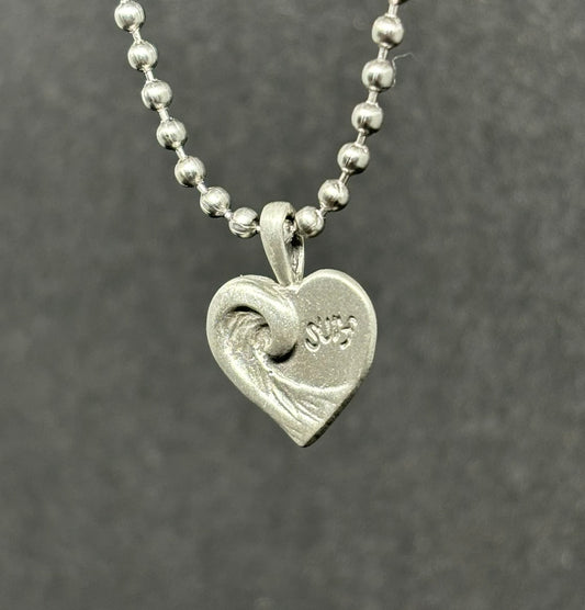 Small Heart Pewter Surf wave necklace Pendant