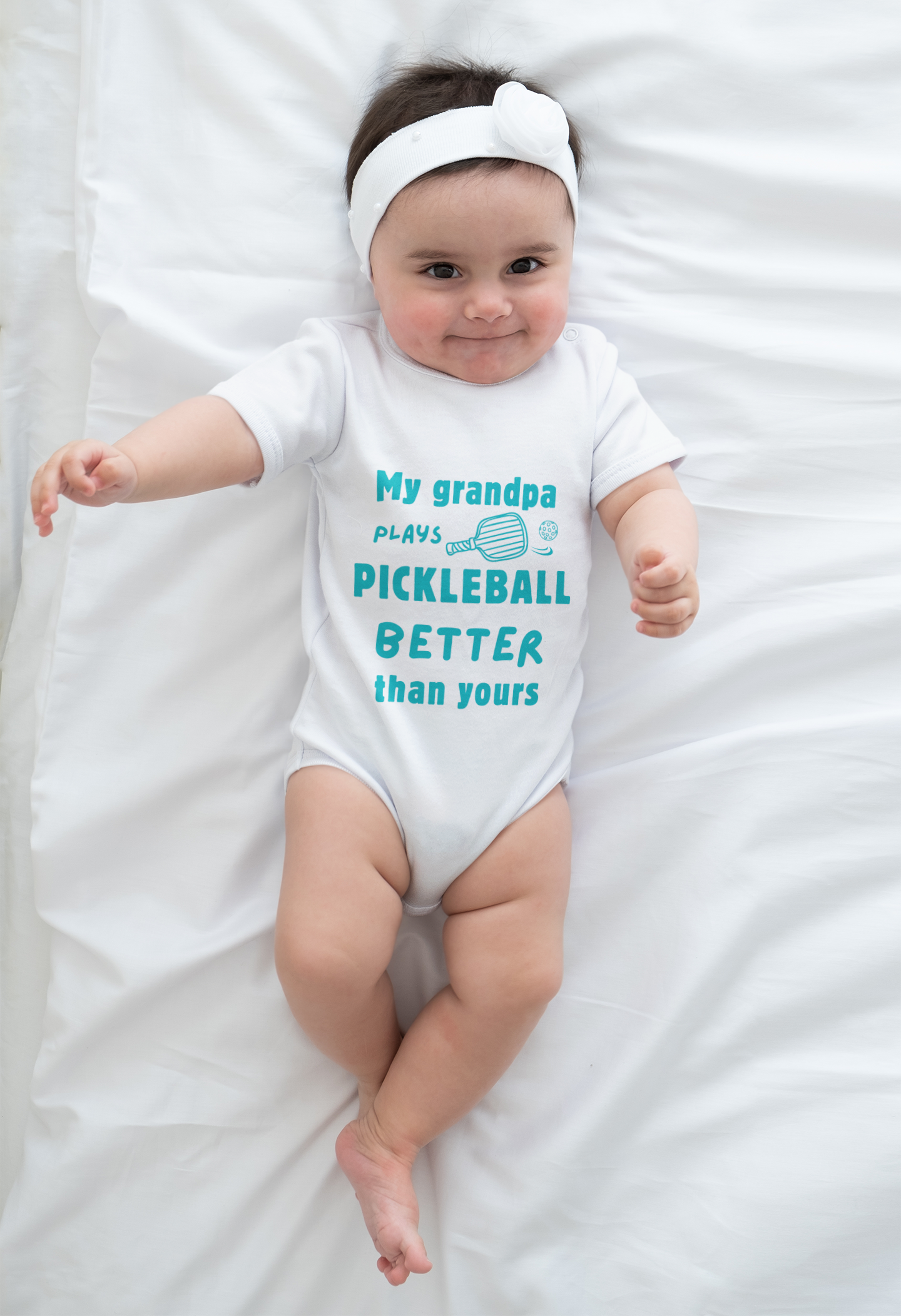 My grandpa plays Pickleball better than yours baby onesie bodysuit