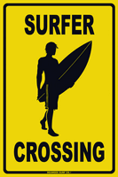 Surfer Crossing Aluminum Metal Poster Sign 12x18