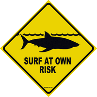 Surf at Own Risk Shark Aluminum Metal Poster Sign 12x18