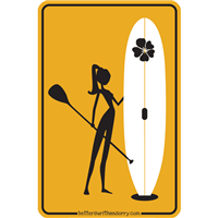 SUP Girl Standing Board Aluminum Metal Poster Sign 12x18