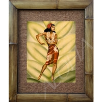 "Hula Dancer" by Eric Gill 1940s Vintage Hawaiian Bamboo Framed Art Print