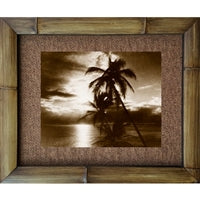 "Sunset Palms" Vintage Hawaiian Photograph Bamboo Framed Art Print