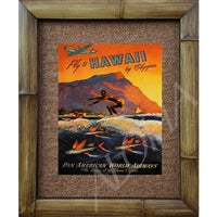 "Fly to Hawaii" Pan Am American Airlines Vintage Bamboo Framed Art Print