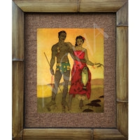 Matson Menu "Fisher Man" Vintage John Kelly 1940s Bamboo Framed Art Print