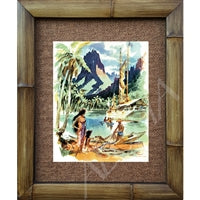Matson Menu "Cooks Bay Moorea Tahiti" Vintage 1940s Bamboo Framed Art Print