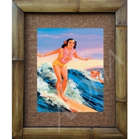 "Surfer Girl" Vintage 1950s Libby's Ad Bamboo Framed Advertising Art Print