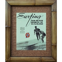 "Surfing and Beach Sports at Waikiki" Outrigger Canoe Club Vintage 1940s Hawaiian Bamboo Framed Art Print