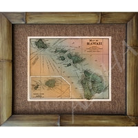 "Hawaiiana Island Map" Vintage 1924 Bamboo Framed Art Print