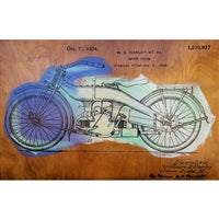 Harley Davidson Motorcycle Patent 1924 Handpulled Red Silkscreened Wood Plank Collage Art