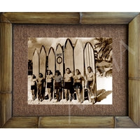 "Duke Kahanamoku" & Friends Royal Hawaiian Hotel Vintage 1940s Sepia Photograph Bamboo Framed Art Print