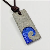 Rectangular Polished Concrete and Dichroic Glass Barrell Wave Art Pendant Necklace by Zula Surfing