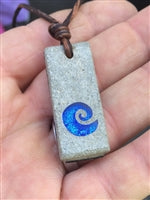 Rectangular Polished Concrete and Dichroic Glass Curl Wave Art Pendant Necklace by Zula Surfing