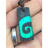 Rectangular Polished Concrete and Dichroic Glass Turquoise Large Curl Wave Art Pendant Necklace by Zula Surfing