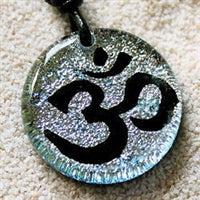 Round Om Symbol Dichroic Glass Yoga Reiki Pendant Necklace by Zula Surfing