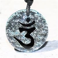 Round Om Stylized Symbol Dichroic Glass Yoga Pendant Necklace by Zula Surfing