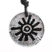 Round Sun Symbol Rock Art Dichroic Glass Pendant Necklace by Zula Surfing