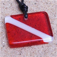 Scuba Diving Dive Down Flag Dichroic Glass Pendant Necklace by Zula Surfing