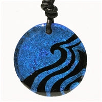 Round Blue Wave Dichroic Glass Surfer Pendant Necklace by Zula Surfing