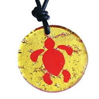 Round Gold Hawaiian Sea Turtle Solid Design Dichroic Glass Pendant Surf Necklace by Zula Surfing