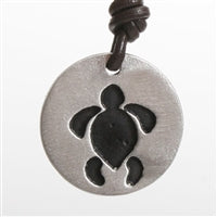 Round Pewter Sea Turtle Honu Pendant Necklace by Zula Surfing