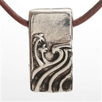 Rectangular Pewter Hawaiian North Shore Wave Pendant Necklace by Zula Surfing