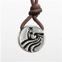 Round Pewter Hawaiian North Shore Surfer Pendant Necklace by Zula Surfing