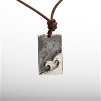 Rectangular Pewter Surf Wave Art Pendant Necklace by Zula Surfing